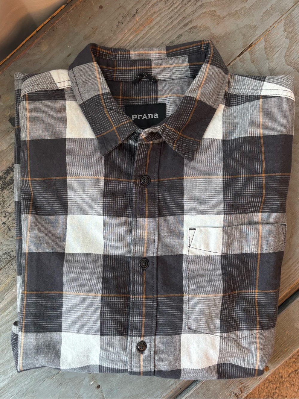 Prana Men's Black, White & Gray Plaid Button-Down Shirt